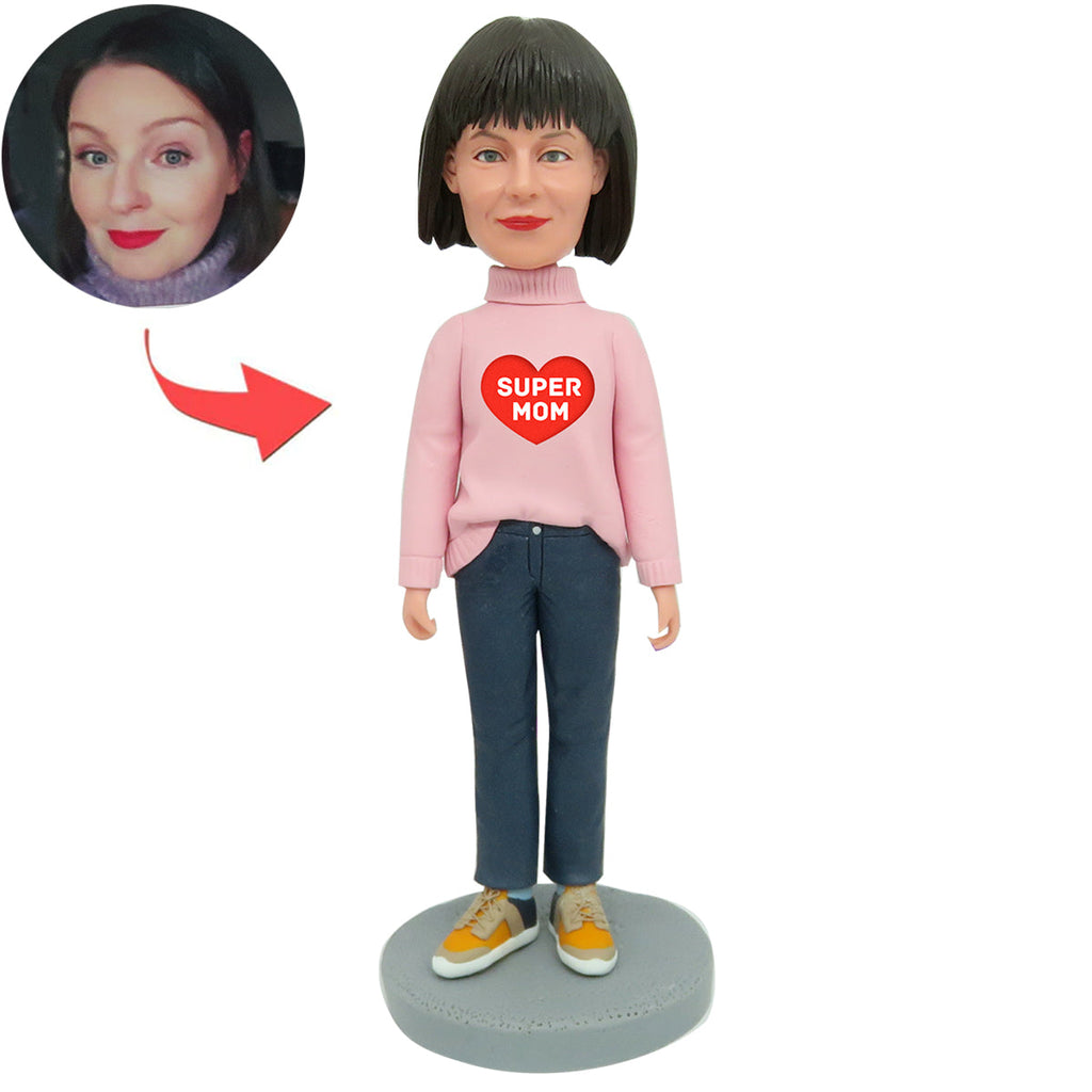 Niestandardowy Bobblehead Mama w różowym swetrze