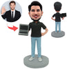 Niestandardowy męski inżynier oprogramowania Bobblehead z komputerem