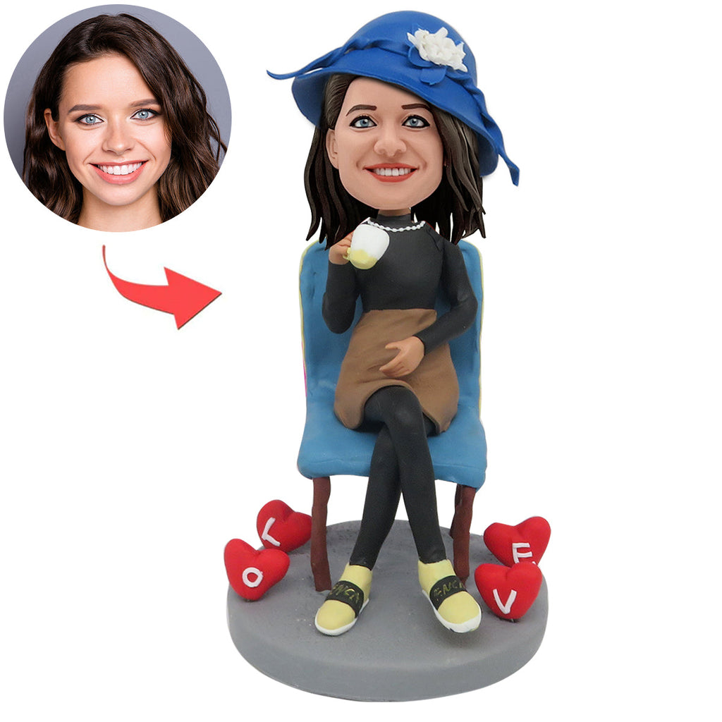 Elegancka dama pijąca herbatę na zamówienie Bobblehead