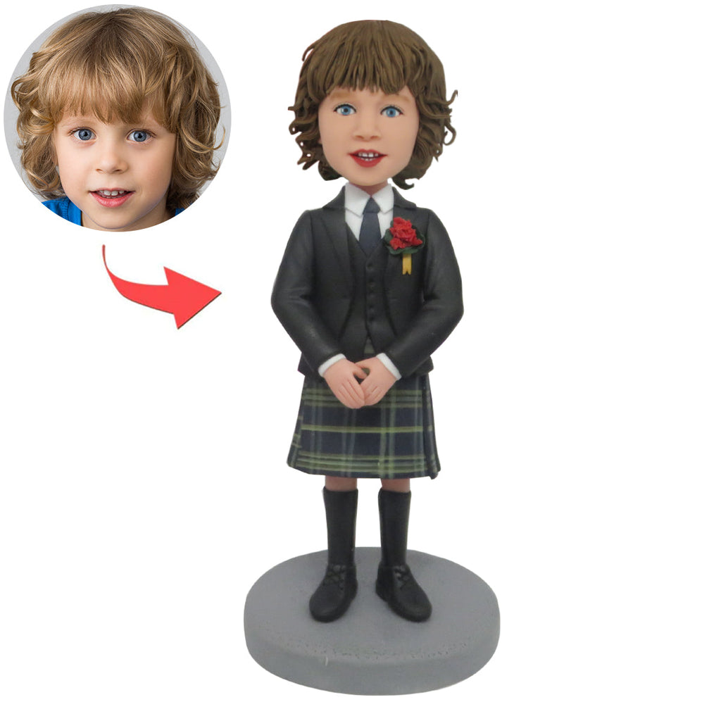 Niestandardowa lalka chłopiec z Bobble Head w mundurkach w kratę