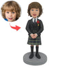 Niestandardowa lalka chłopiec z Bobble Head w mundurkach w kratę