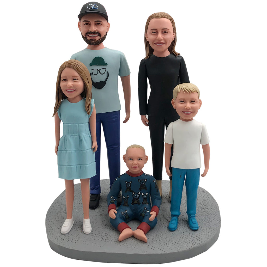 Spersonalizowane, niestandardowe rodzinne figurki Bobblehead z 3 dziećmi