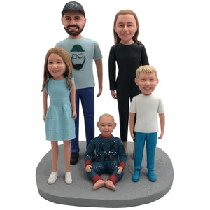 Spersonalizowane, niestandardowe rodzinne figurki Bobblehead z 3 dziećmi