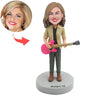 Niestandardowa kobieca figurka Bobblehead z różową gitarą