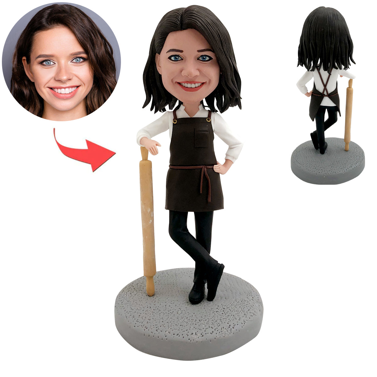 Niestandardowa mama szefa kuchni Bobblehead z wałkiem do ciasta