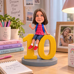 Personalizowany prezent na 10. urodziny dla dziewczynki – figurka z kiwającą się głową siedząca na liczbie 10