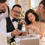 Personalizowana figurka pary młodej z podstawką na obrączki ze zdjęcia