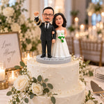Personalizowana figurka pary młodej z podstawką na obrączki ze zdjęcia
