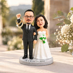 Personalizowana figurka pary młodej z podstawką na obrączki ze zdjęcia