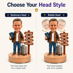 Personalizowany, wykonywany na zamówienie bobblehead na emeryturę o tematyce podróżnej z obrotową podstawą muzyczną 360°