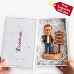 Personalizowany, wykonywany na zamówienie bobblehead na emeryturę o tematyce podróżnej z obrotową podstawą muzyczną 360°