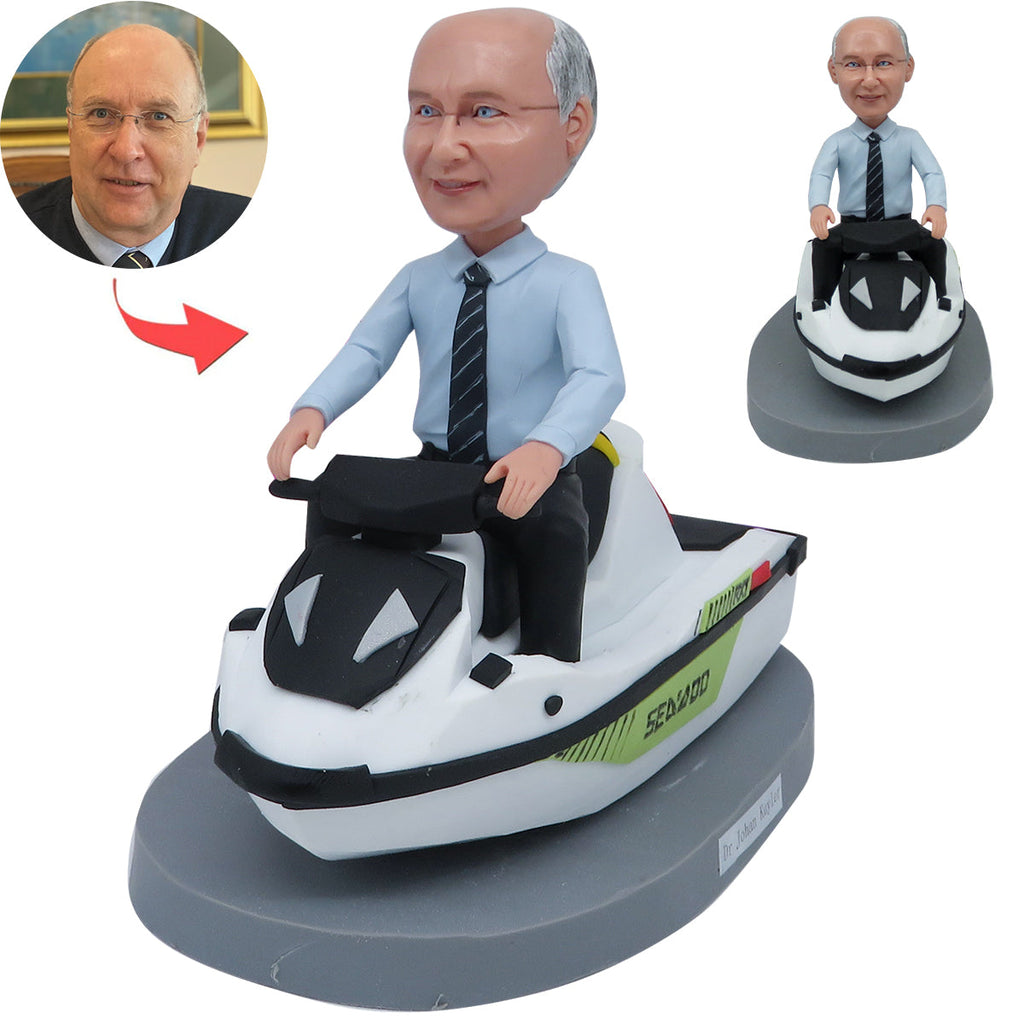 Niestandardowy Bobblehead Ojciec z jadącą łodzią motorową