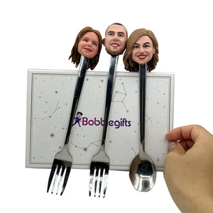 Personalizowany widelec i łyżka Bobblehead Family